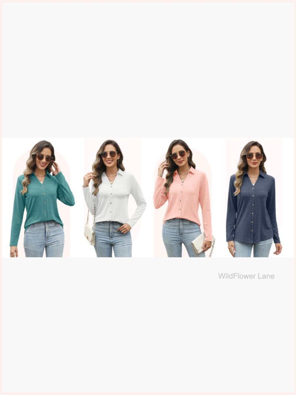 Long Sleeve Button Down Shirt Dressy Casual Tunic Top - Picture 7 of 7